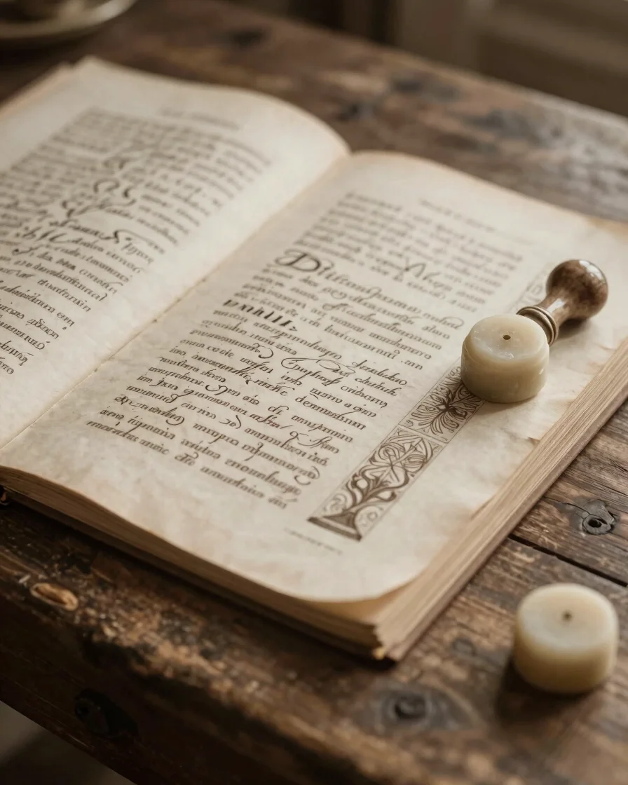 Detalle de un manuscrito antiguo con caligrafía elegante y un sel